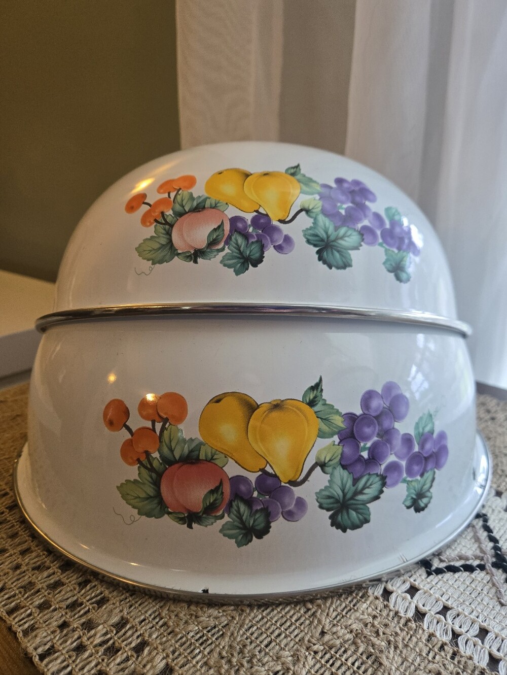 Vintage White Enamel Mixing Bowls Set Of 2